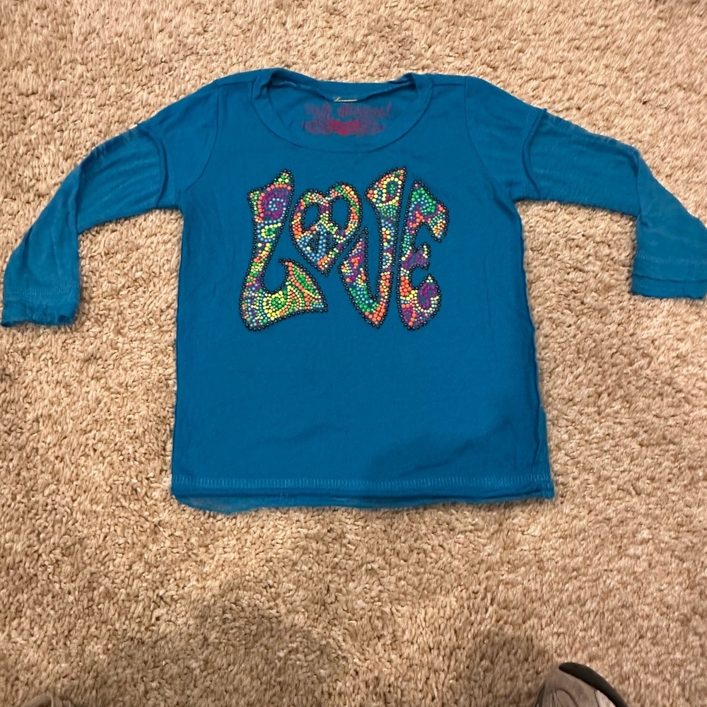 *Vintage* Denny’s!  Vibrant Blue Kids Long Sleeve Tee with Studded Love Design